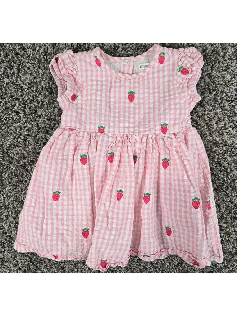 Adventurewear 360 Baby Girls Sz 24M Pink Gingham Dress Strawberry Embroidered